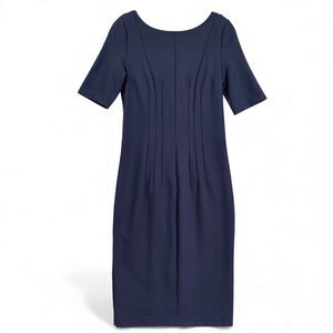 Boden Navy Blue Fitted Midi Dress Sz 6 Zip Back Pointe Knit Career Workwear